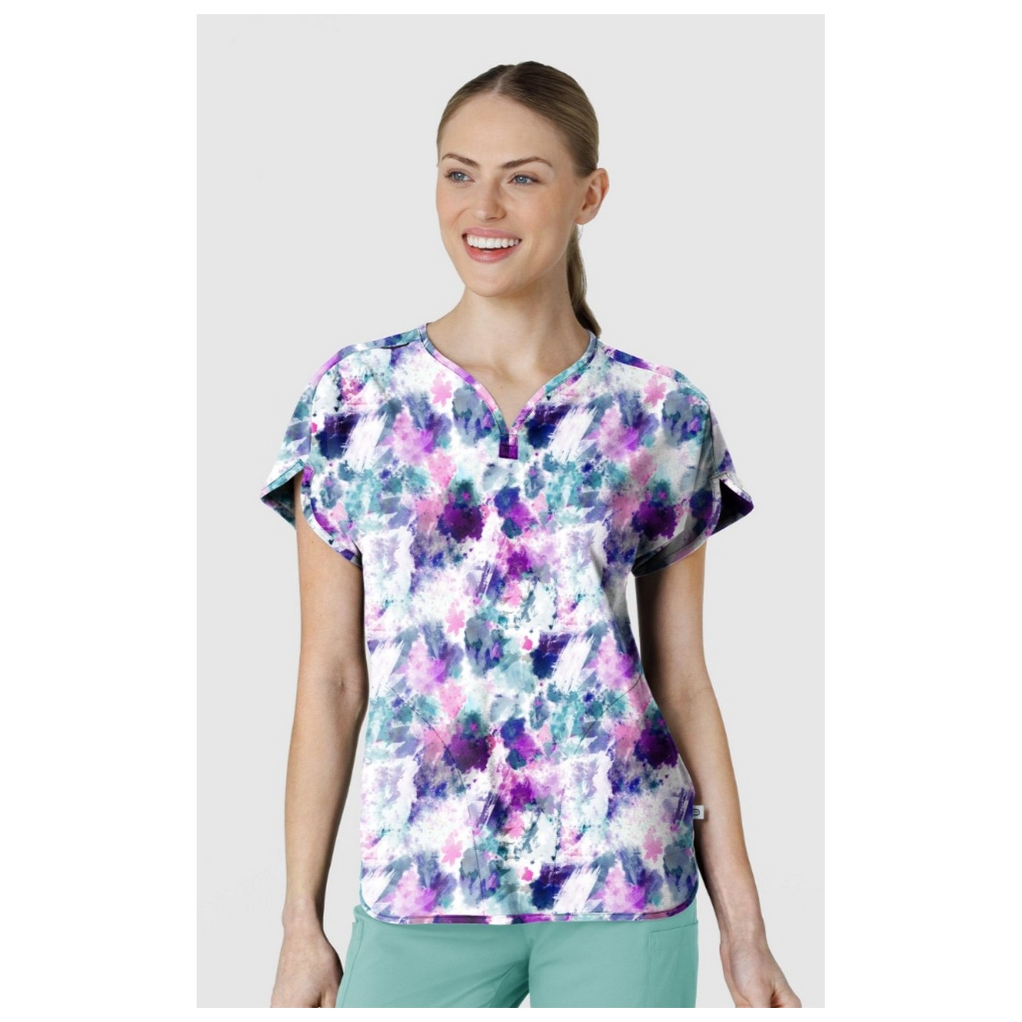 6267 WINK Dolman Y-Neck Print Scrub Top - Futuristic Floral