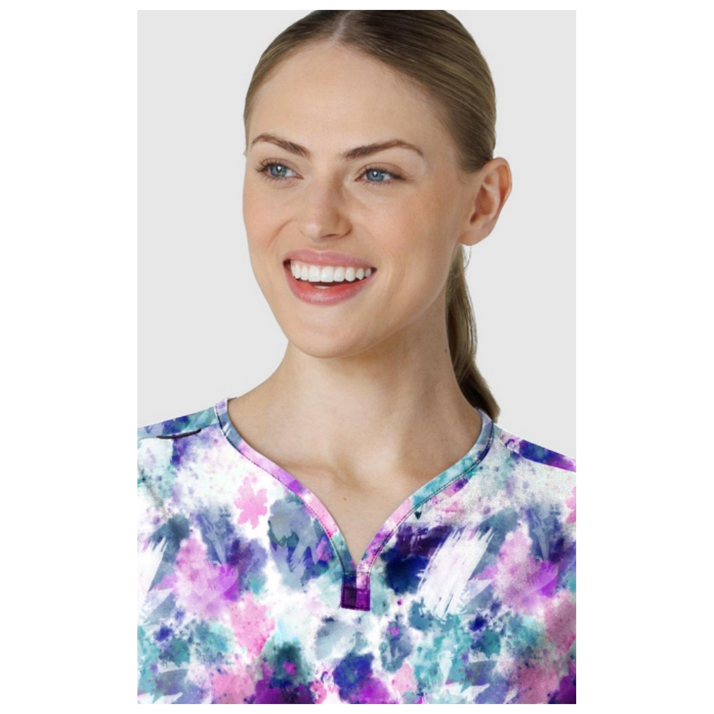 6267 WINK Dolman Y-Neck Print Scrub Top - Futuristic Floral