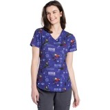 TF737 Tooniforms V-Neck Print Top with Welt Pockets by Cherokee Uniforms - Moon Phase