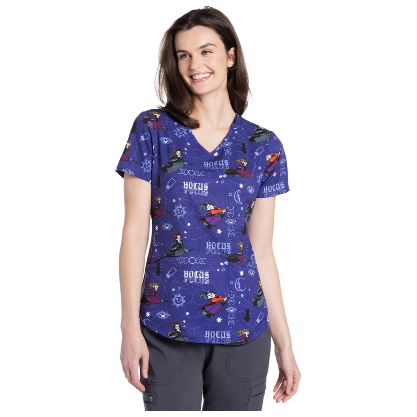 TF737 Tooniforms V-Neck Print Top with Welt Pockets by Cherokee Uniforms - Moon Phase