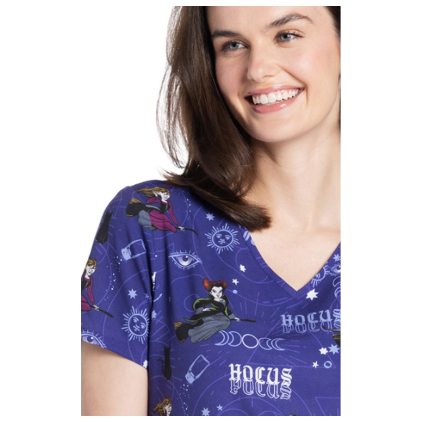 TF737 Tooniforms V-Neck Print Top with Welt Pockets by Cherokee Uniforms - Moon Phase