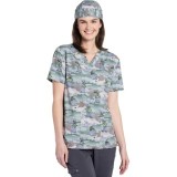 TF728 Tooniforms Unisex Print 2 Pocket V-Neck Top by Cherokee Uniforms - Grouchy Pants