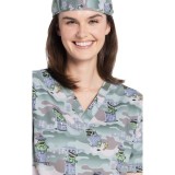 TF728 Tooniforms Unisex Print 2 Pocket V-Neck Top by Cherokee Uniforms - Grouchy Pants