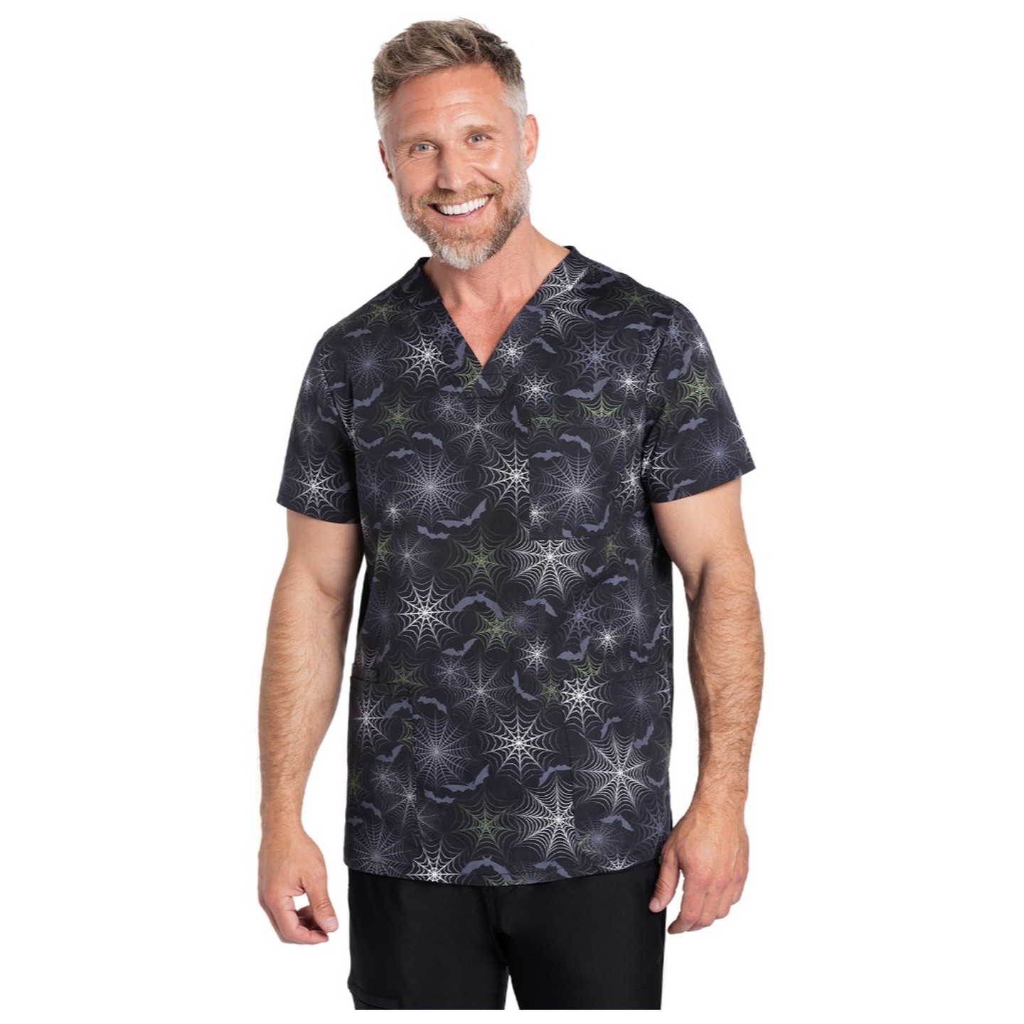 CK691 Unisex 4 Pocket Print Top by Cherokee - Night Webs