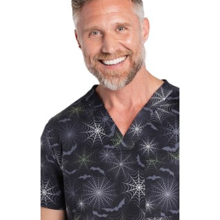 CK691 Unisex 4 Pocket Print Top by Cherokee - Night Webs