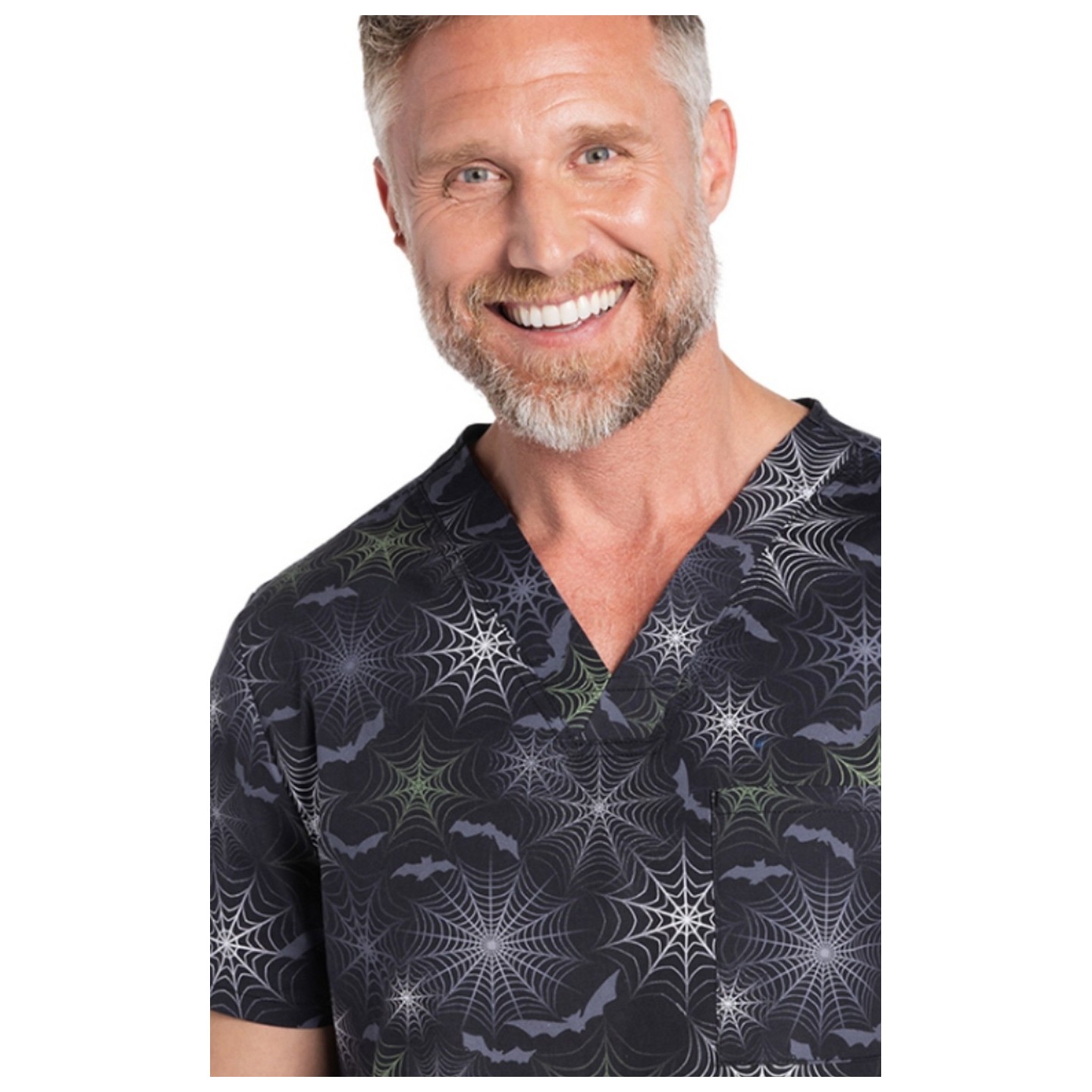 CK691 Unisex 4 Pocket Print Top by Cherokee - Night Webs