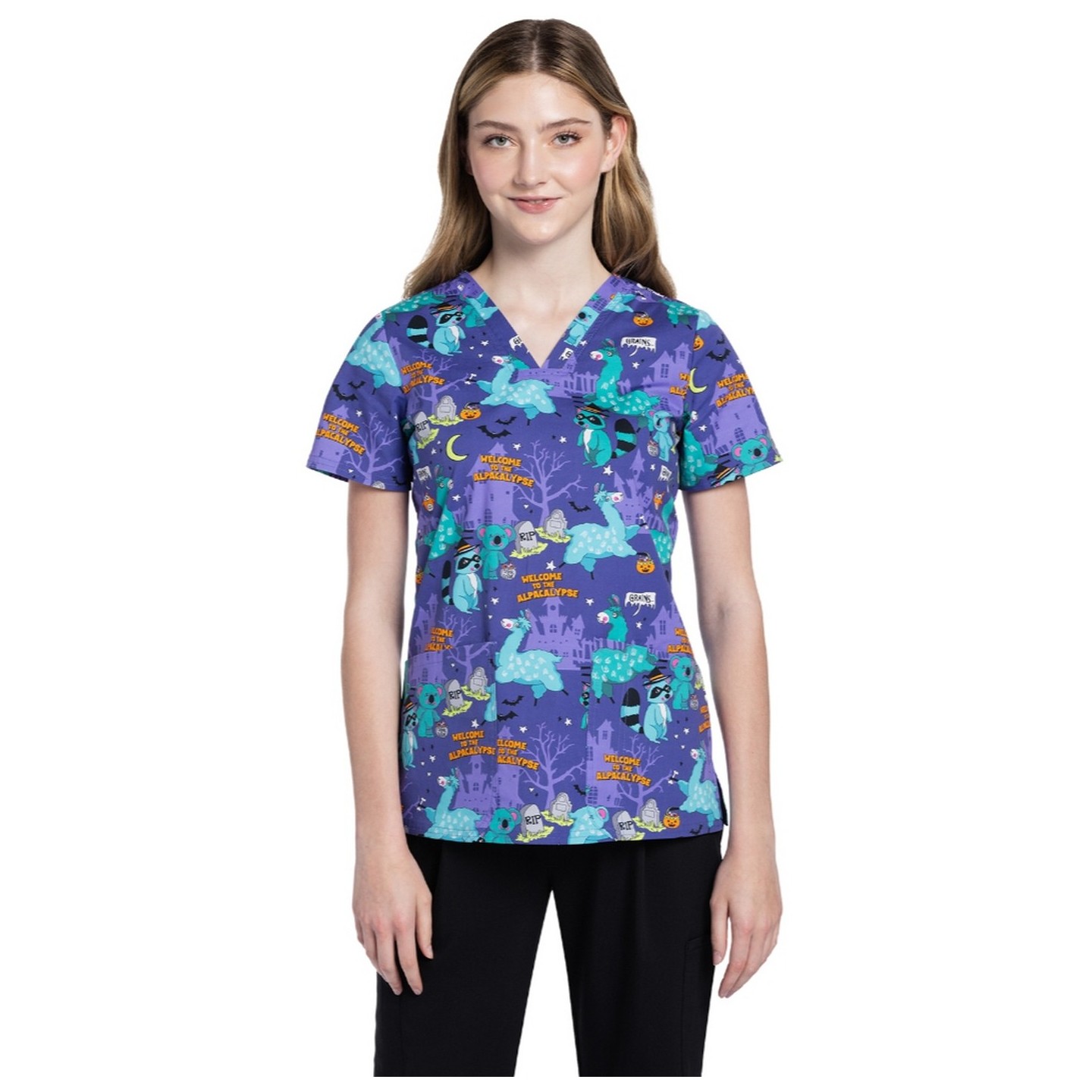 CK651 Modern Classic V-Neck Print top by Cherokee - Alpacalypse