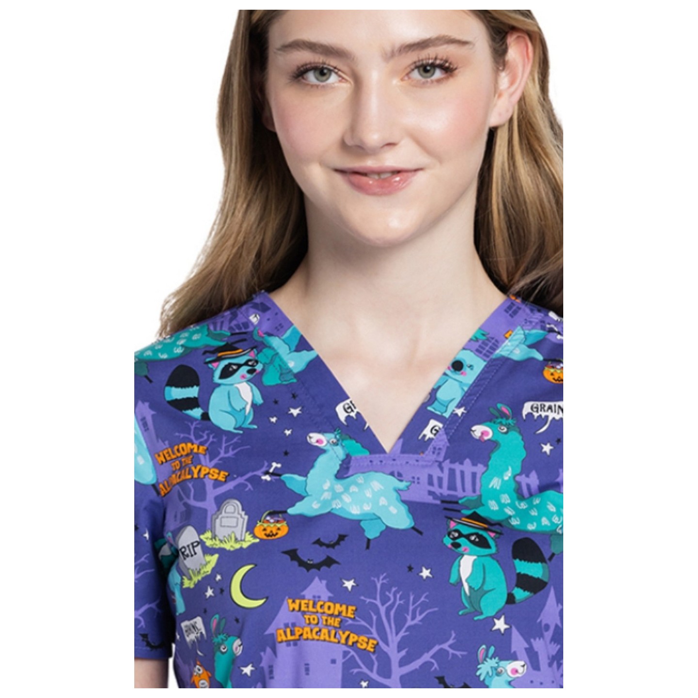 CK651 Modern Classic V-Neck Print top by Cherokee - Alpacalypse