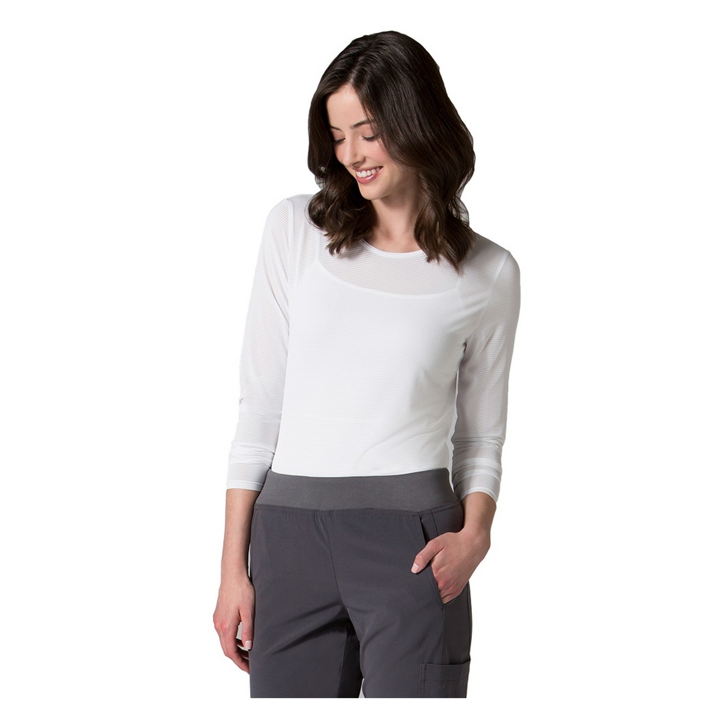 6809 - T-shirt rayé à manches longues et à manches longues en tricot antimicrobien pour femme