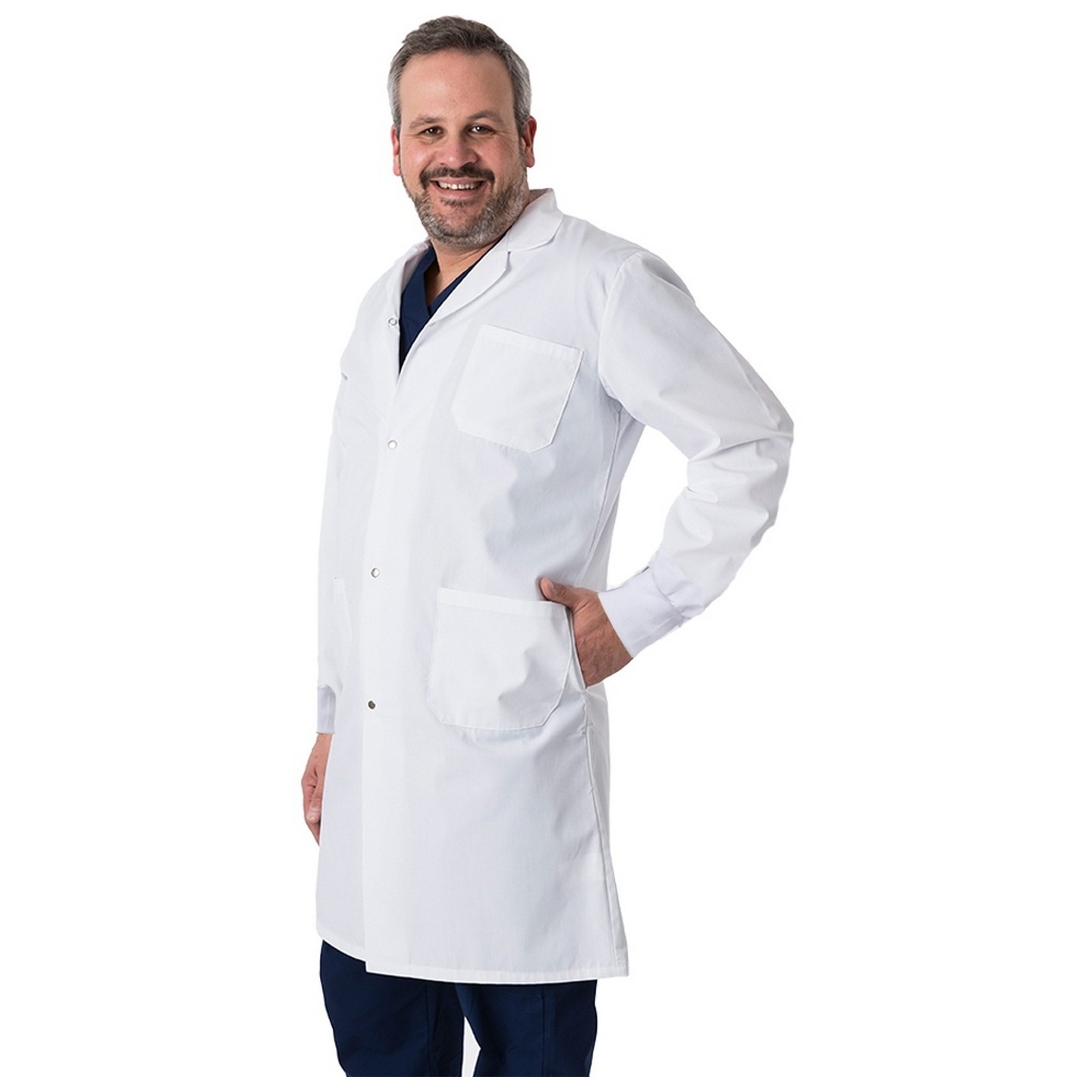4533 Greentown Classix – Manteau de laboratoire unisexe long avec fermoir en *Snap* en avant- Poignets tricotés
