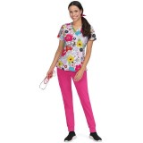 F101PR French Bull by koi Doll V-Neck Print Scrub Top - Delight White