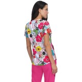 F101PR French Bull by koi Doll V-Neck Print Scrub Top - Delight White