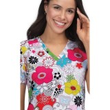 F101PR French Bull by koi Doll V-Neck Print Scrub Top - Delight White