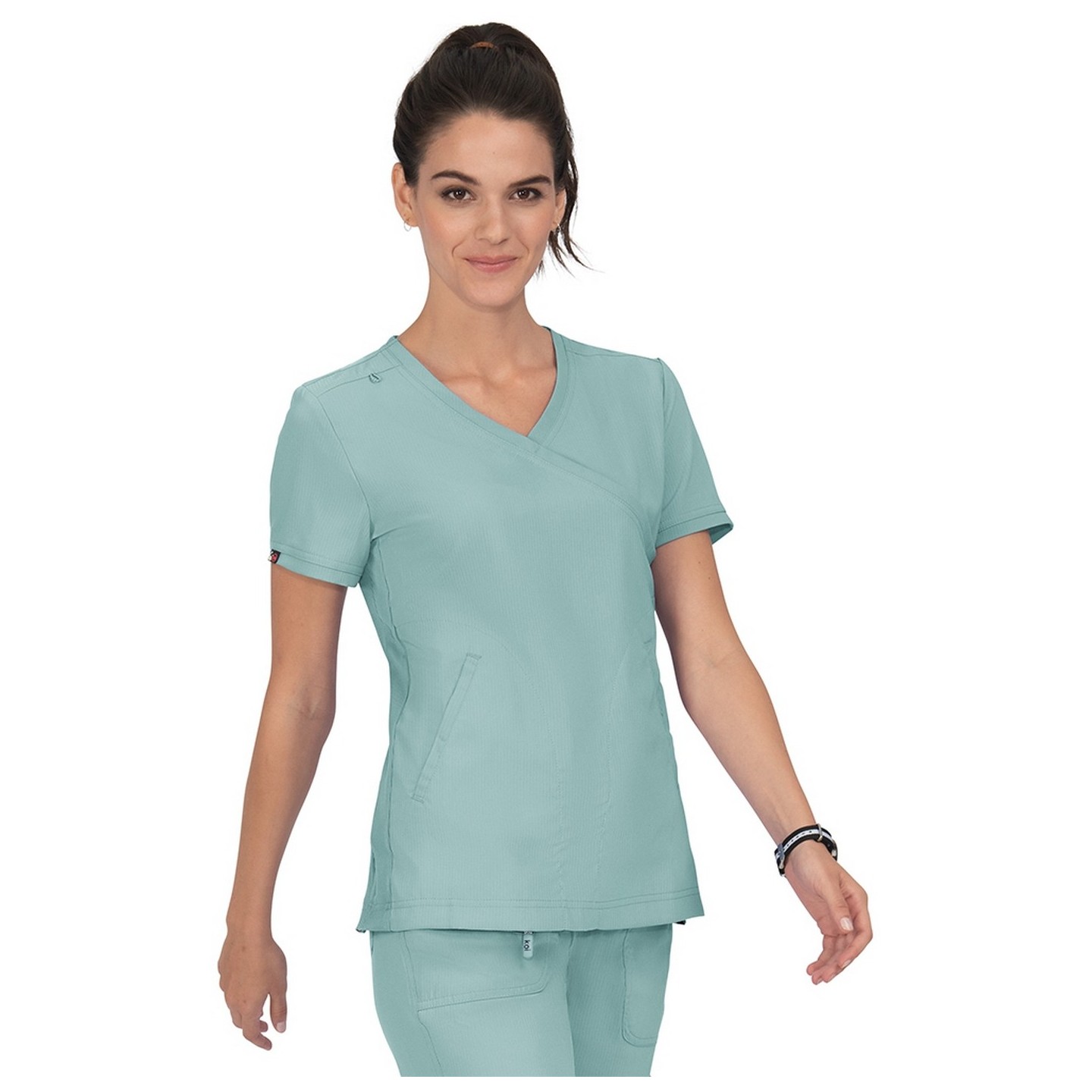 316 Koi Lite™ Scrubs Philosophy Mock Wrap Side Zipper Top