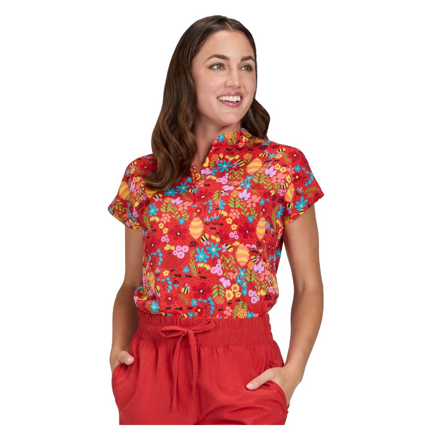 1093PR koi Basics Ari Split Neck Print Top - Ants