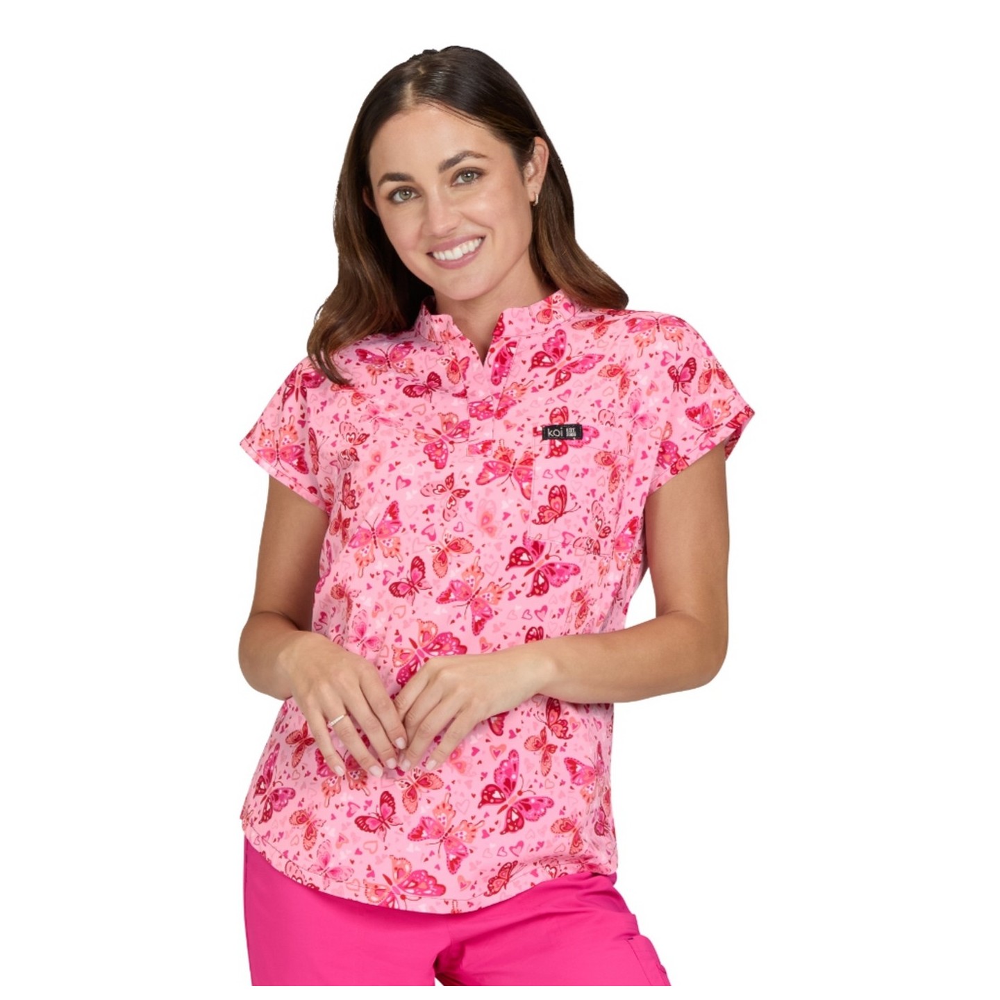 1093PR koi Basics Ari Split Neck Print Top - Butterfly Hearts