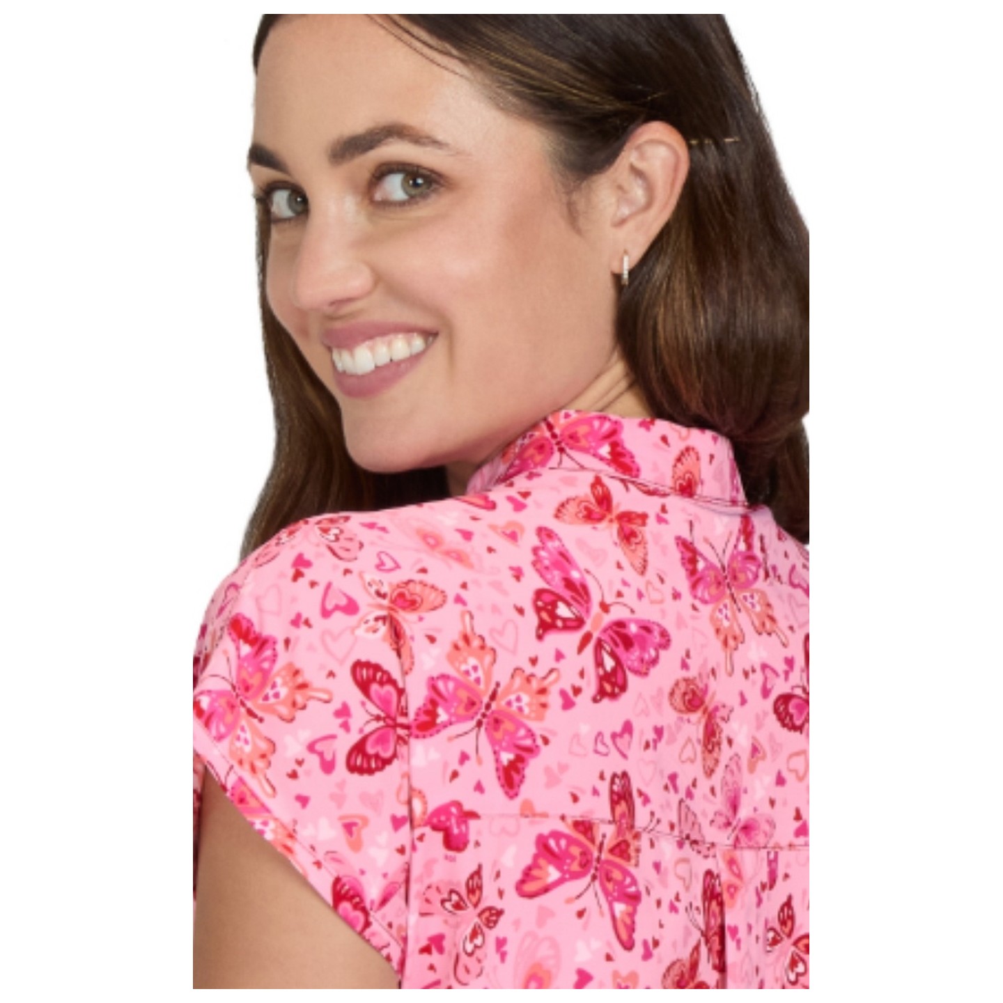 1093PR koi Basics Haut Ari à Encolure Fendue Imprimer - Butterfly Hearts