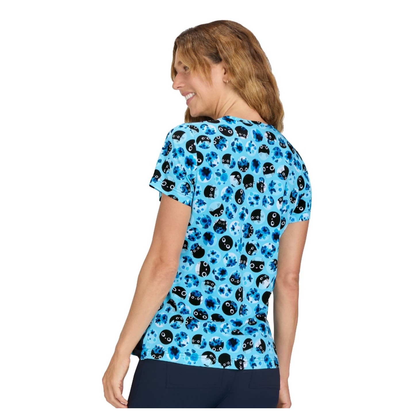 1122PRA koi Artist Series Limited Edition Rosalie Top - Blue Flower Cat