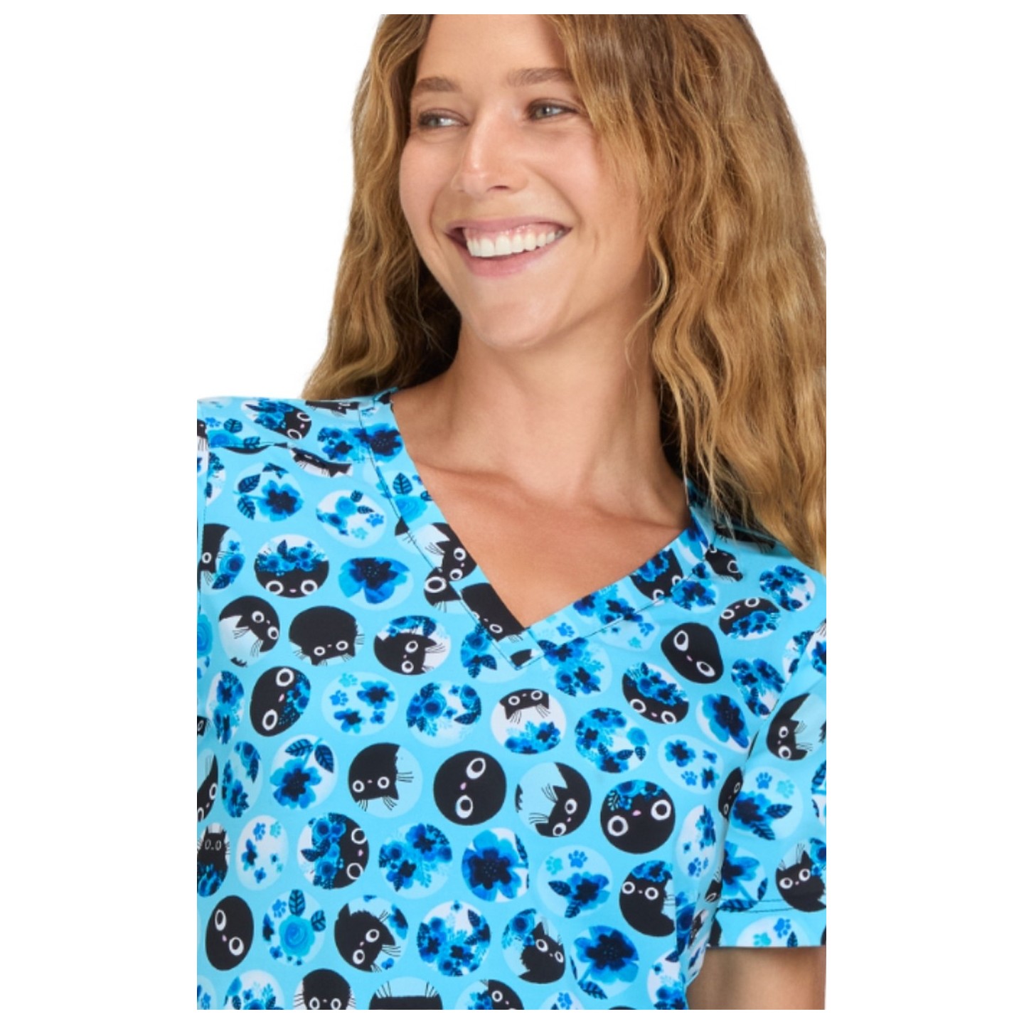 1122PRA koi Artist Series Limited Edition Rosalie Top - Blue Flower Cat
