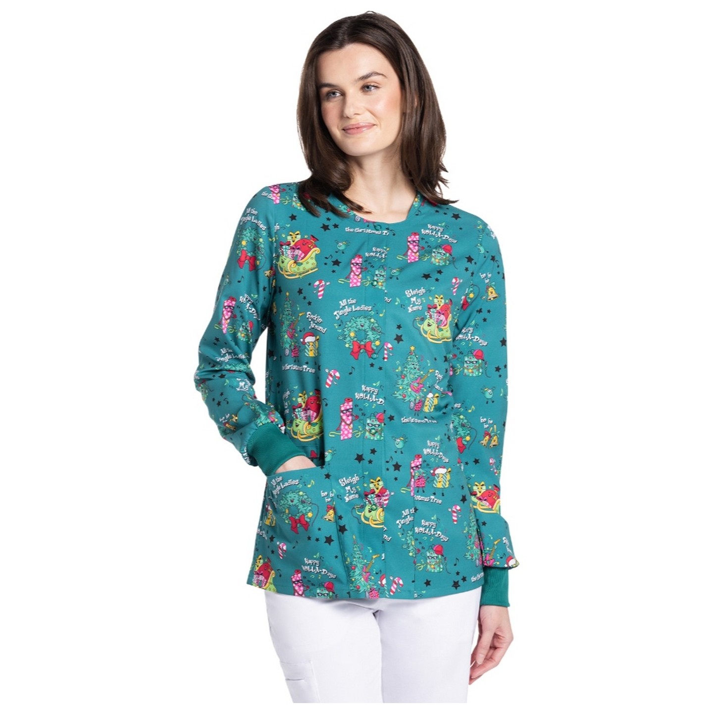 CK321 Cherokee Genuine Snap Front Warm Up Print Jacket - Sleigh My Name