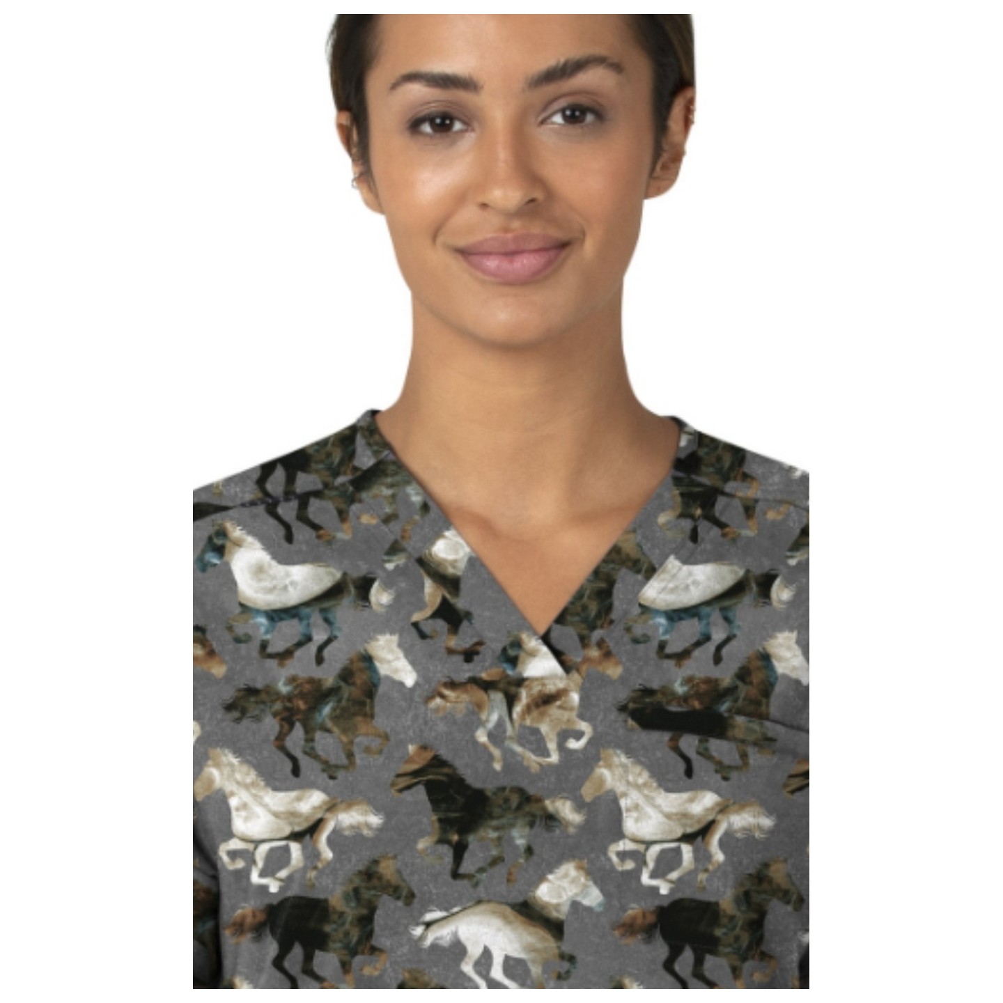 C13314 Carhartt Force Cross-Flex Haut Imprimer Surdimensionné à Col en V pour Femmes - Filly Trot Pewter