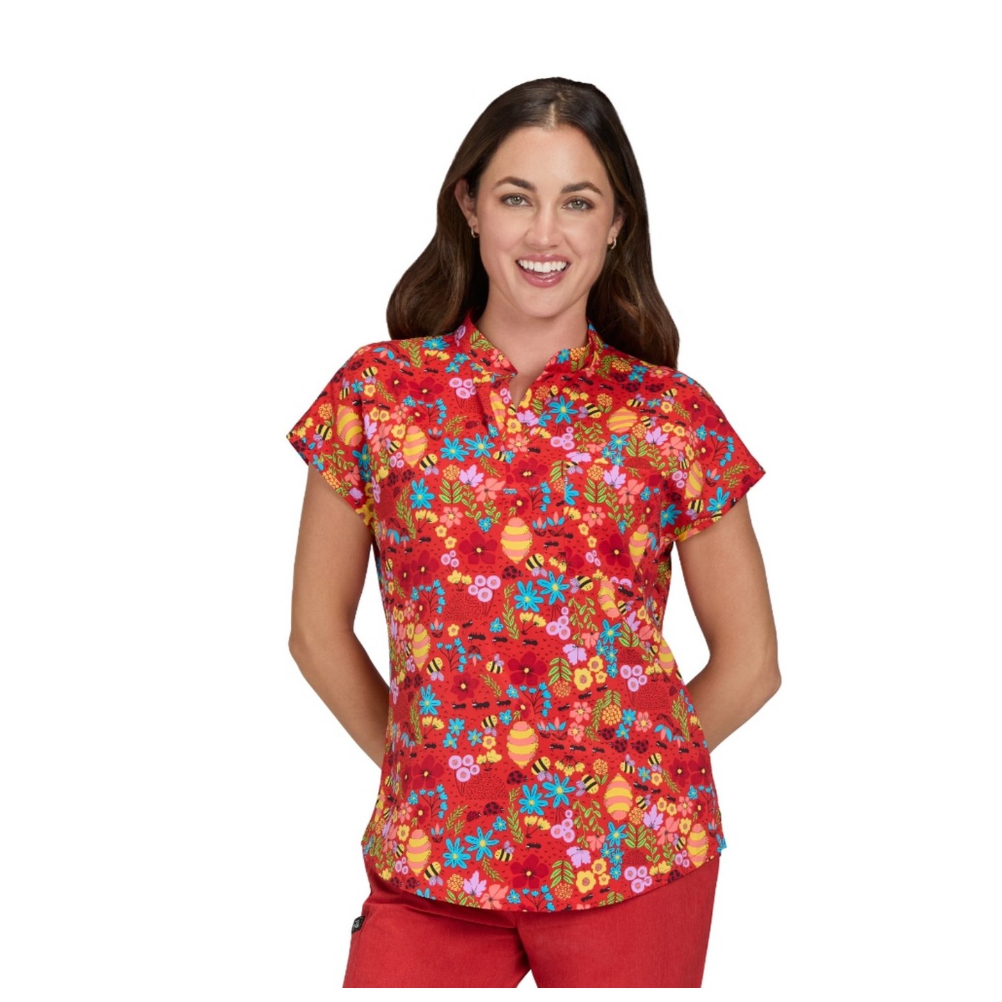 1093PR koi Basics Ari Split Neck Print Top - Ants