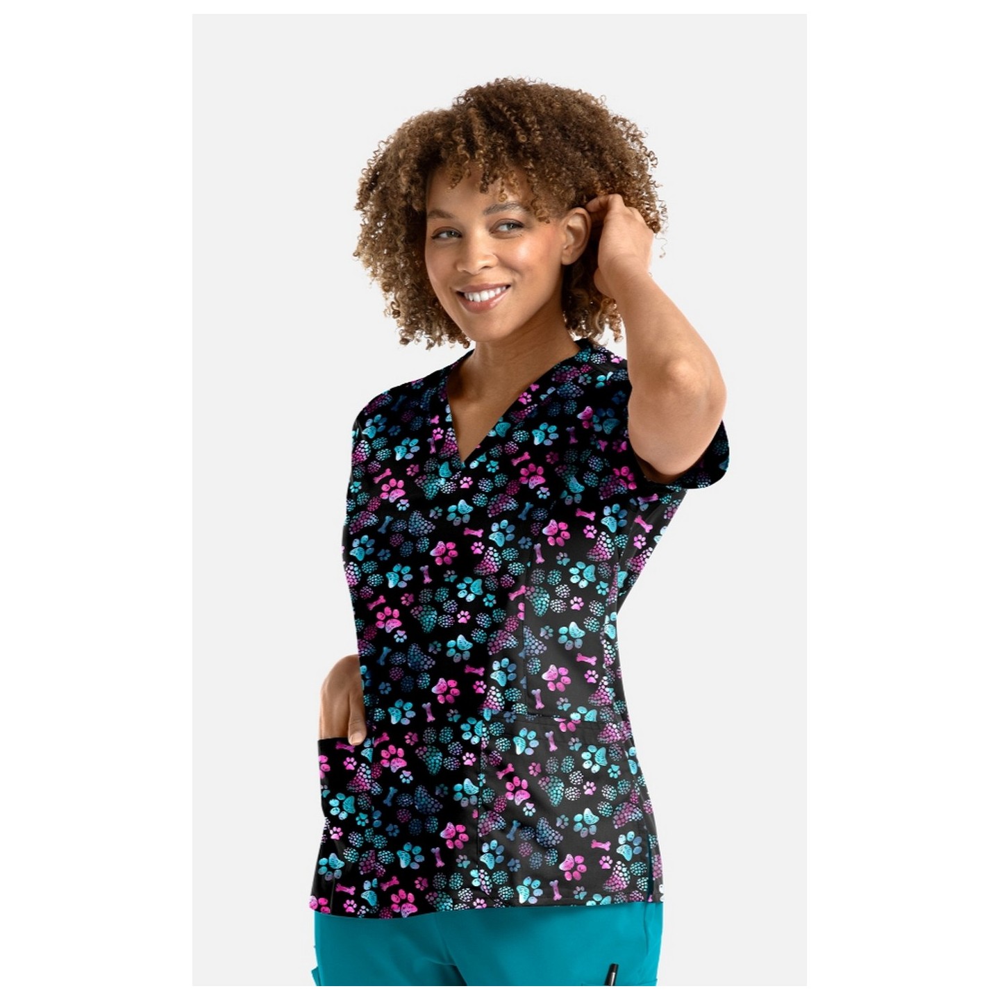 1767 Haut imprimé à encolure en V Maevn - Ombre Paws