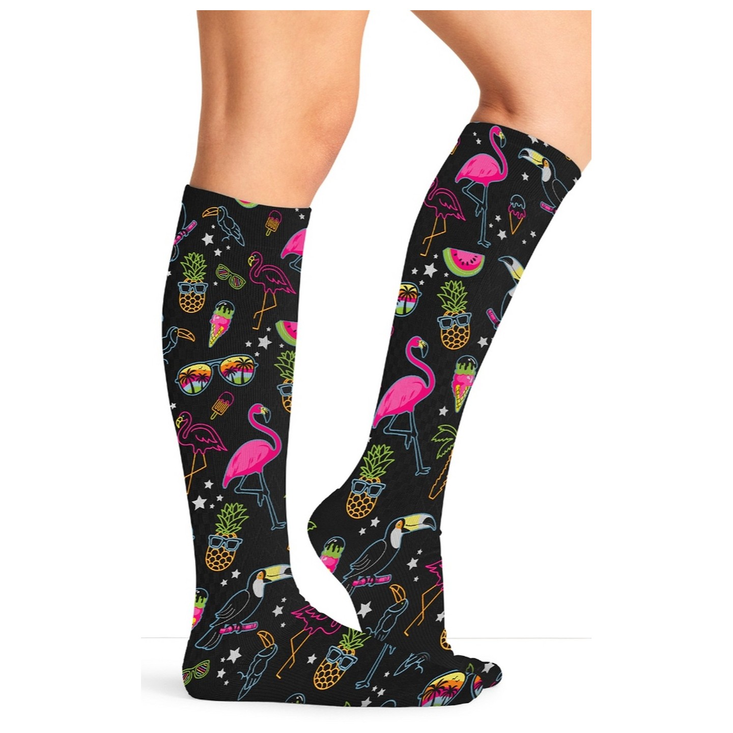 Comfort Support Flamingo Party High Compression Knee High Socks by Cherokee