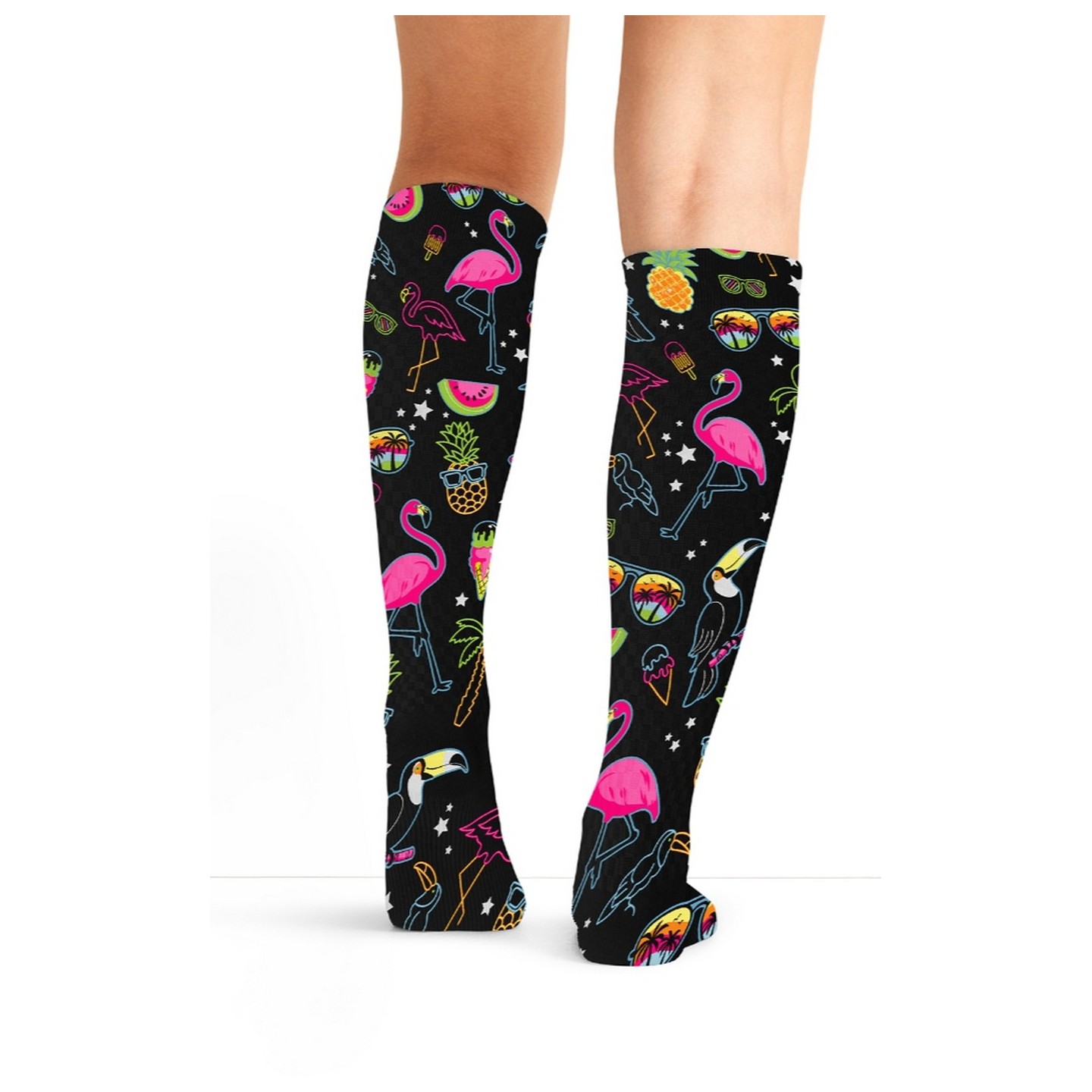 Comfort Support Flamingo Party Chaussettes Haut Compression a Hauteur des Genoux de Cherokee