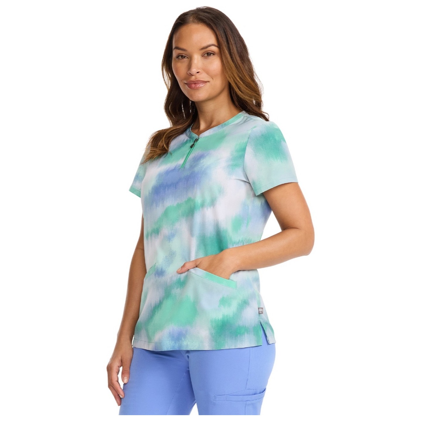 HH911 Ivy 3 Pocket Print Top by Healing Hands - Blurred Ikat