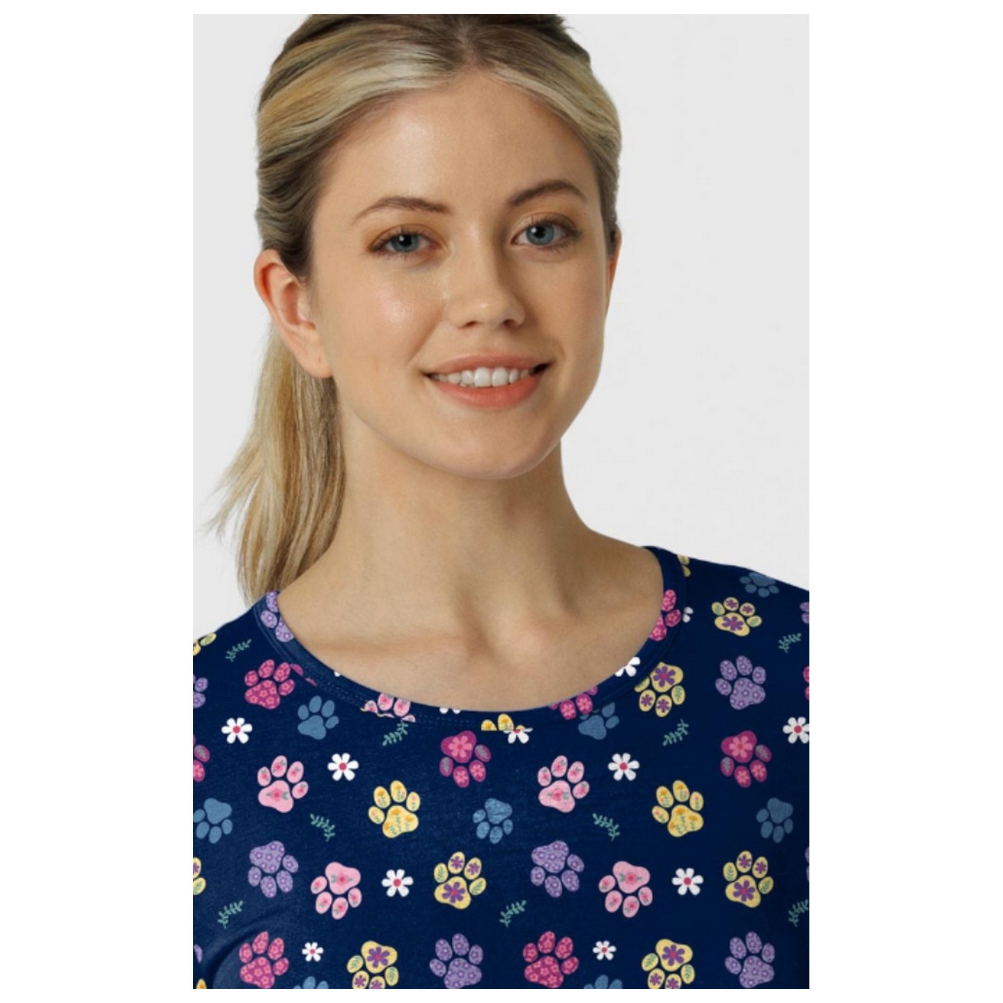 2409 Wink Layers Silky Long Sleeve Print Top - Springtime Stroll Navy