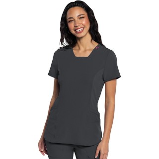 MC701 Amp V-Neck Top with Rib-Knit Inset and Side Panels by Med Couture