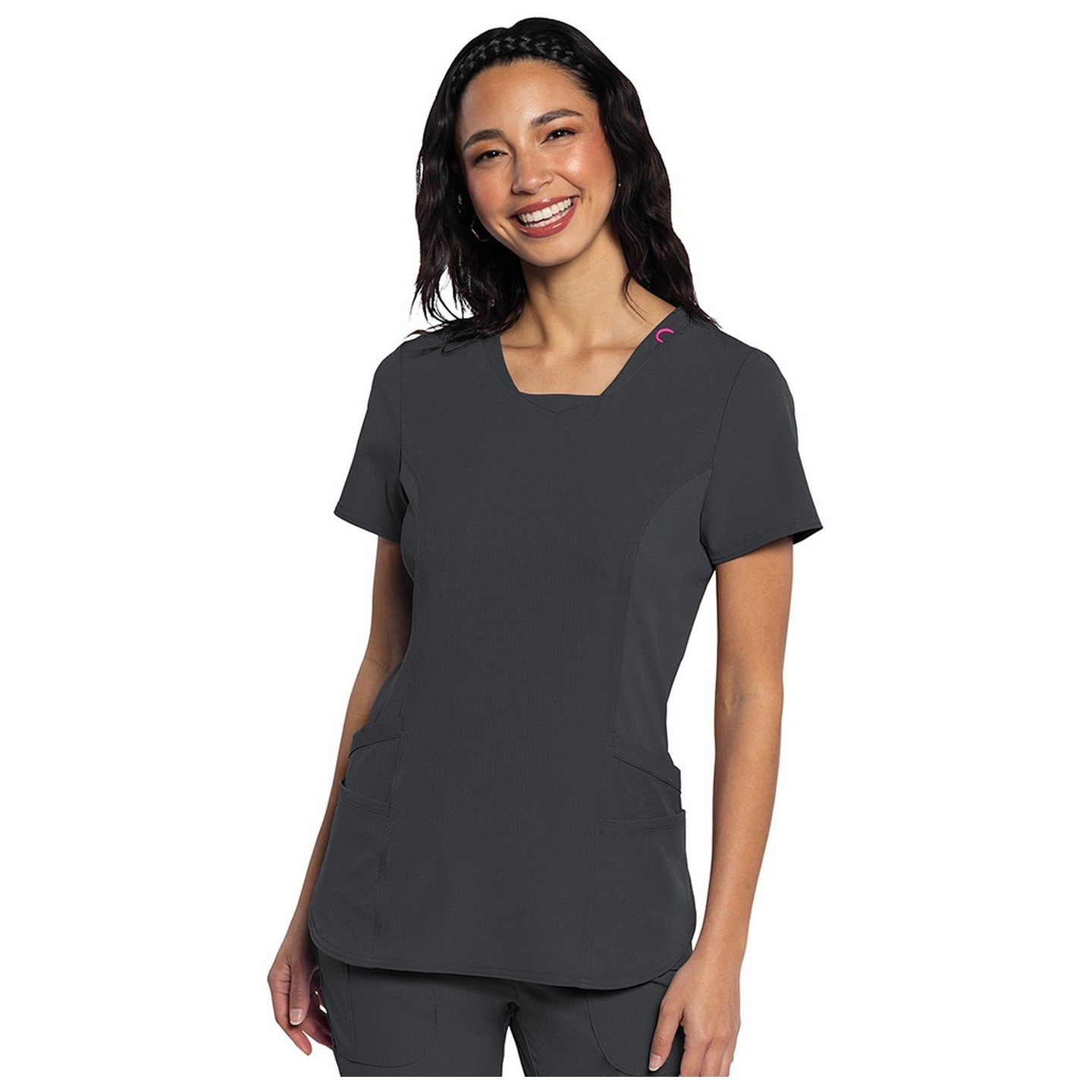 MC701 Amp V-Neck Top with Rib-Knit Inset and Side Panels by Med Couture