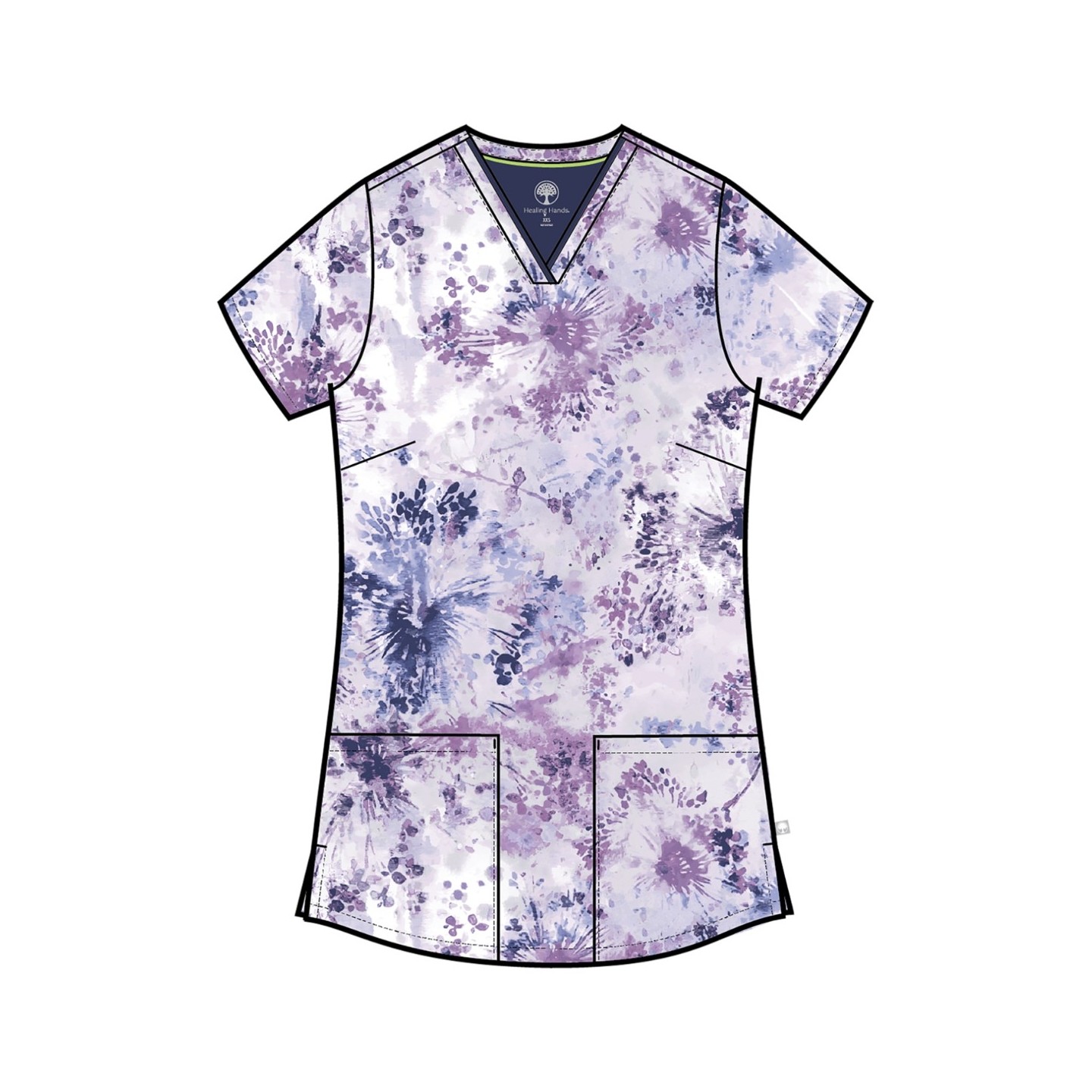 HH910 Healing Hands Amanda Grosgrain Ribbon V-Neck Print Top - Dandelion Burst