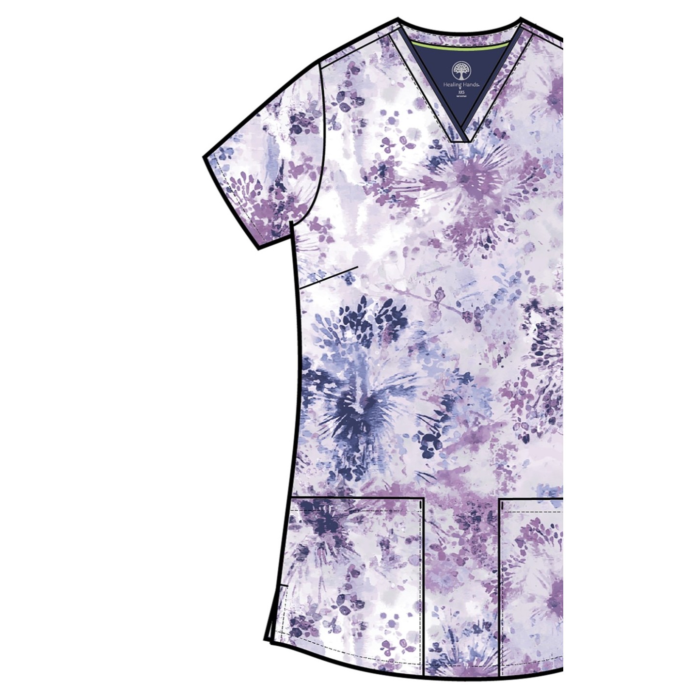 HH910 Healing Hands Amanda Haut Imprimer à Col en V avec Ruban Grosgrain - Dandelion Burst