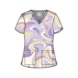 MC8564 Haut Imprimé à Col en V avec 2 Poches par Med Couture - Sporty Marble