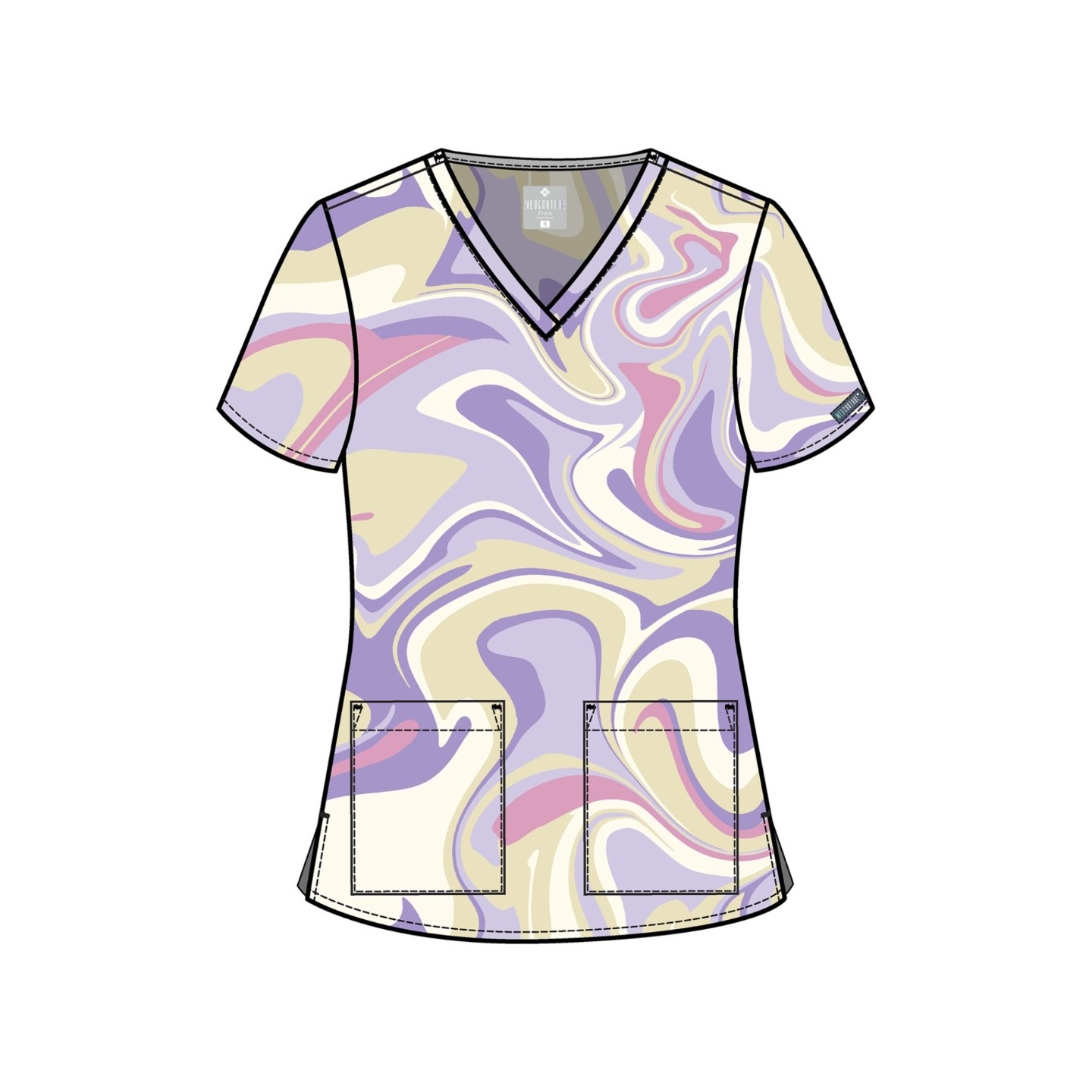 MC8564 Med Couture 2 Pocket V-Neck Print Top - Sporty Marble