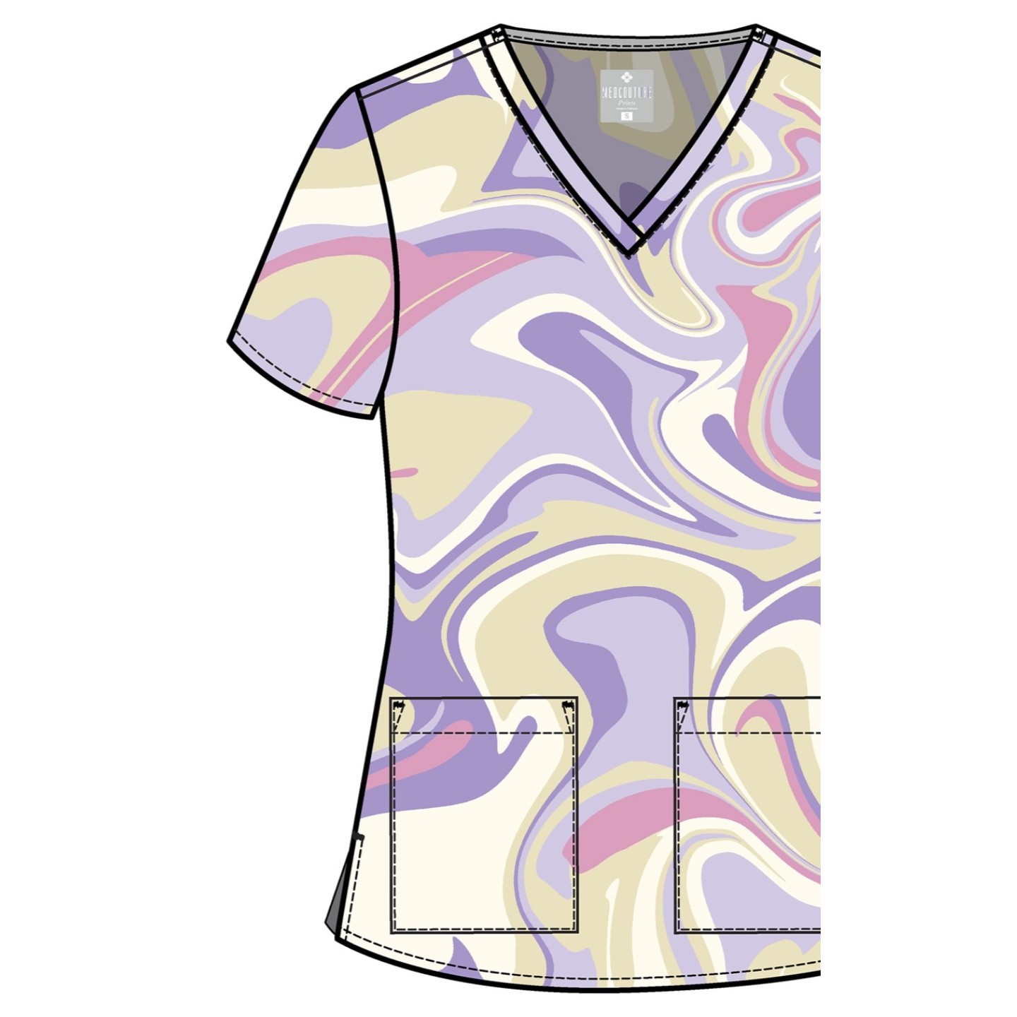 MC8564 Med Couture 2 Pocket V-Neck Print Top - Sporty Marble