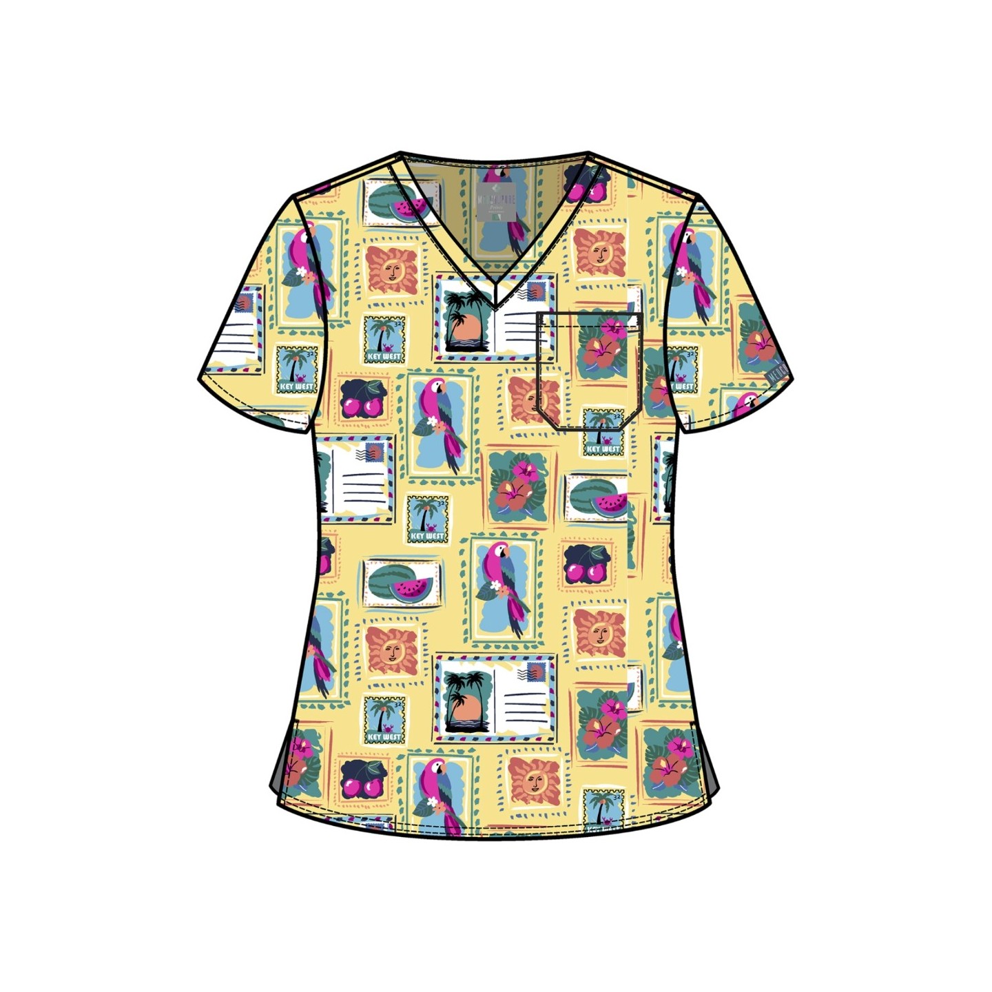 MC632 Med Couture V-Neck Print Top - Vacation Postcard
