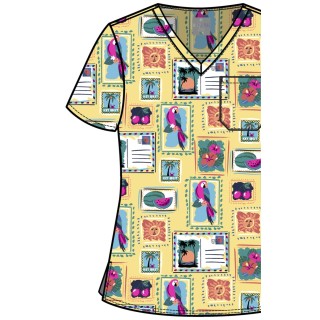 MC632 Med Couture V-Neck Print Top - Vacation Postcard