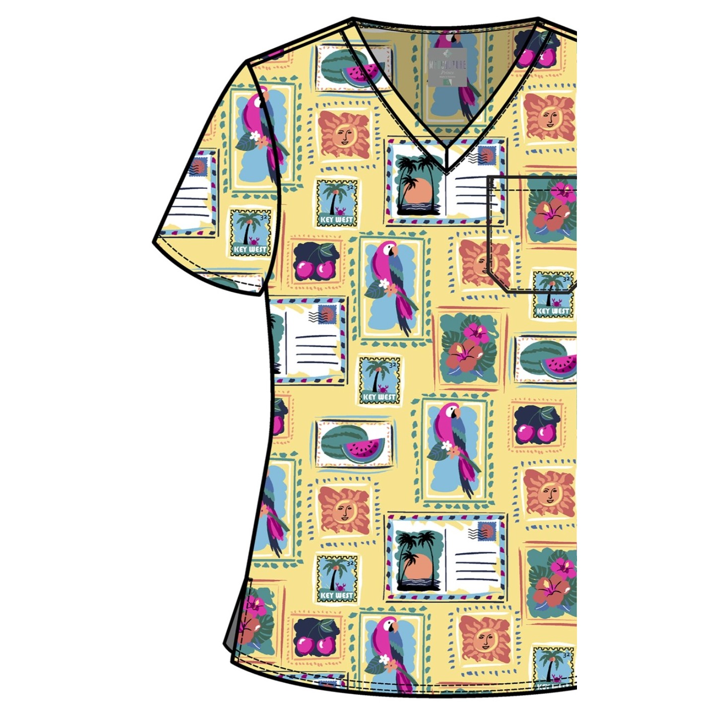 MC632 Med Couture V-Neck Print Top - Vacation Postcard