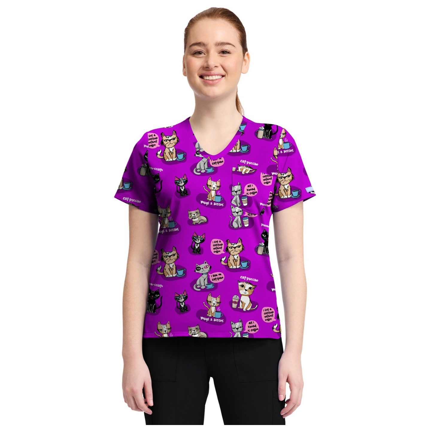 CK857 High-Low V-Neck Print Top by Cherokee - Coffee Talk