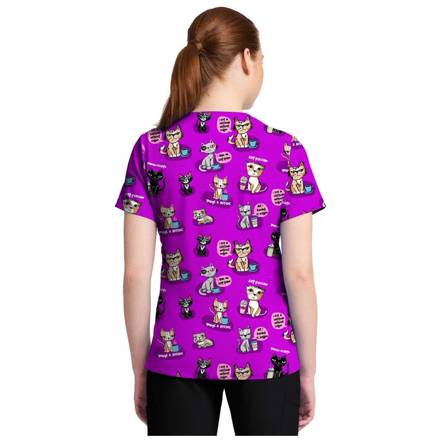 CK857 High-Low V-Neck Print Top by Cherokee - Coffee Talk