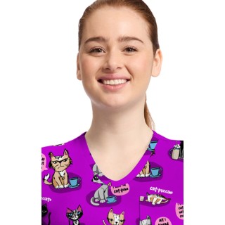 CK857 High-Low V-Neck Print Top by Cherokee - Coffee Talk