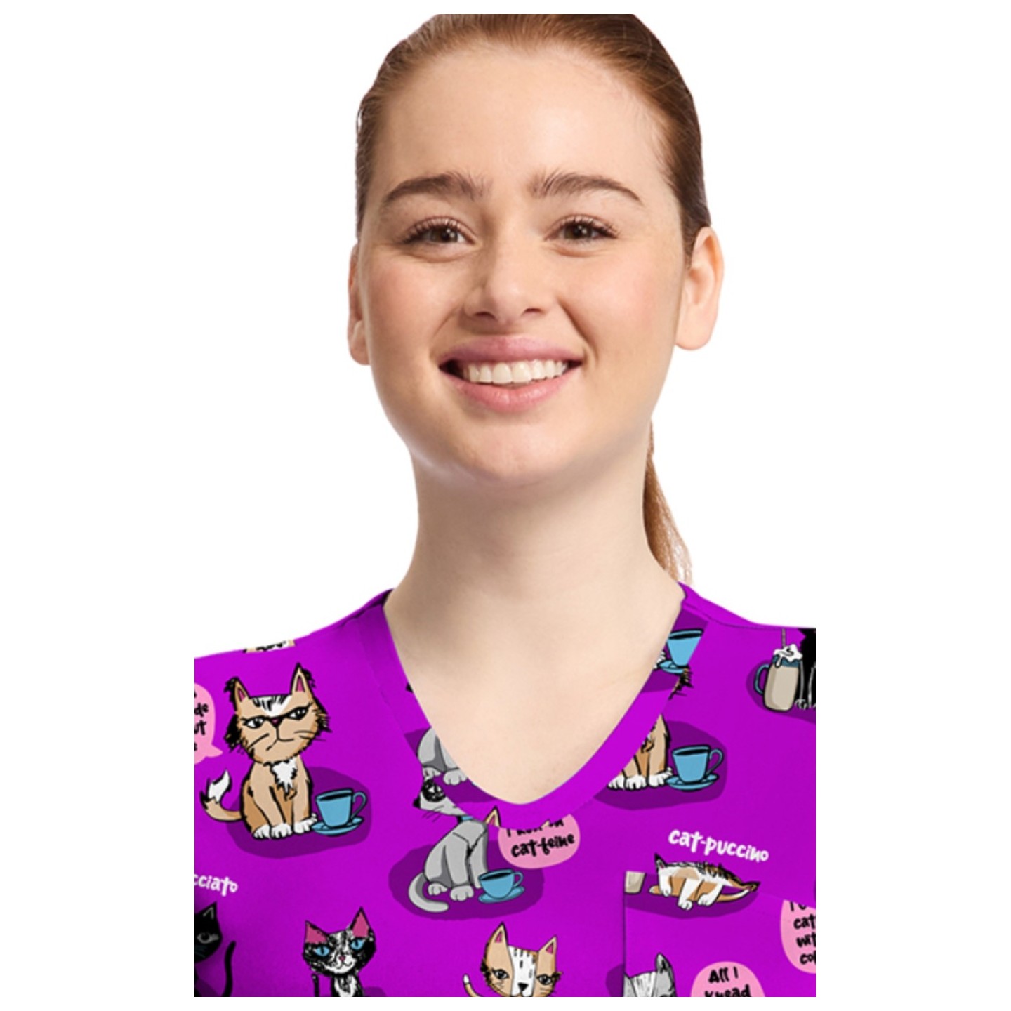 CK857 High-Low V-Neck Print Top by Cherokee - Coffee Talk