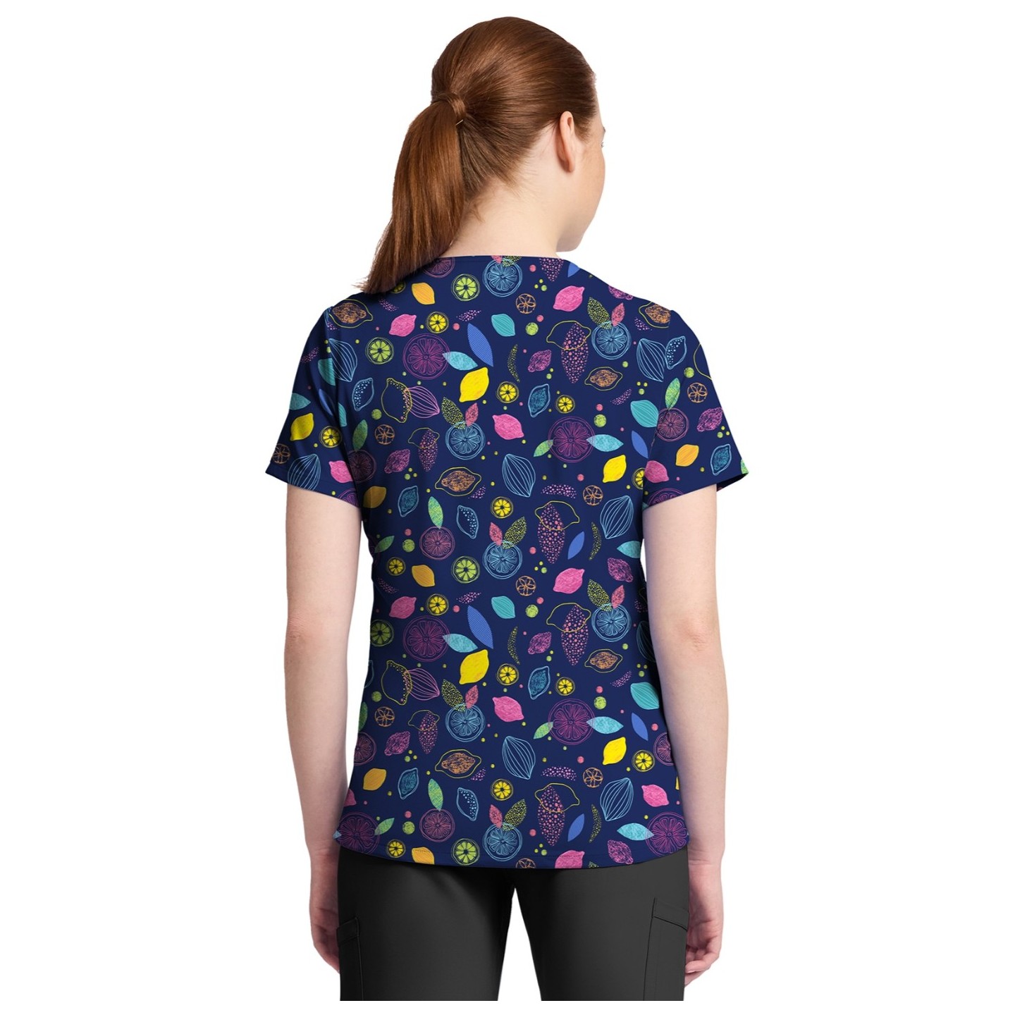 CK857 High-Low V-Neck Print Top by Cherokee - Tutti Frutti