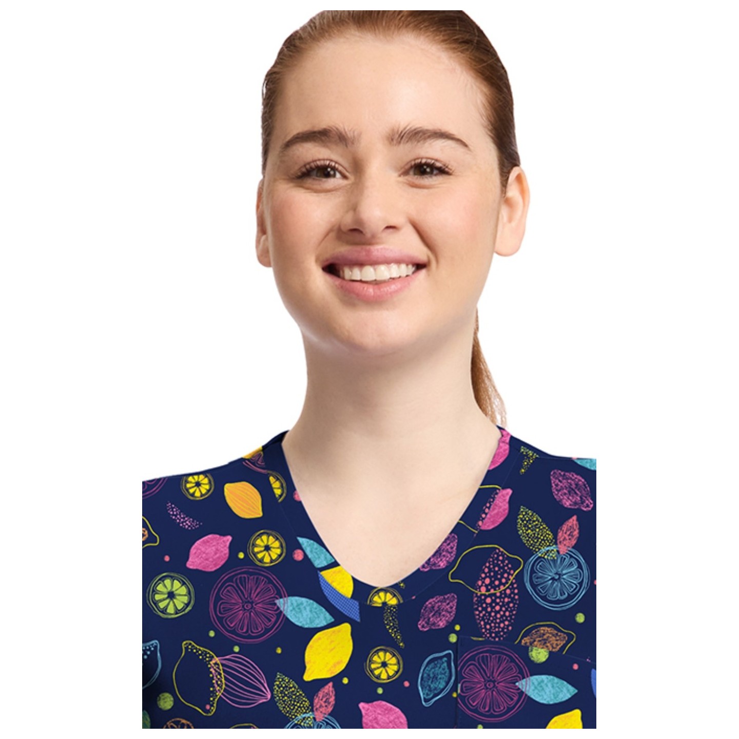 CK857 High-Low V-Neck Print Top by Cherokee - Tutti Frutti