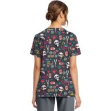 CK856 V-Neck 2 Pocket Print Top by Cherokee - Girls Gone Wasabi