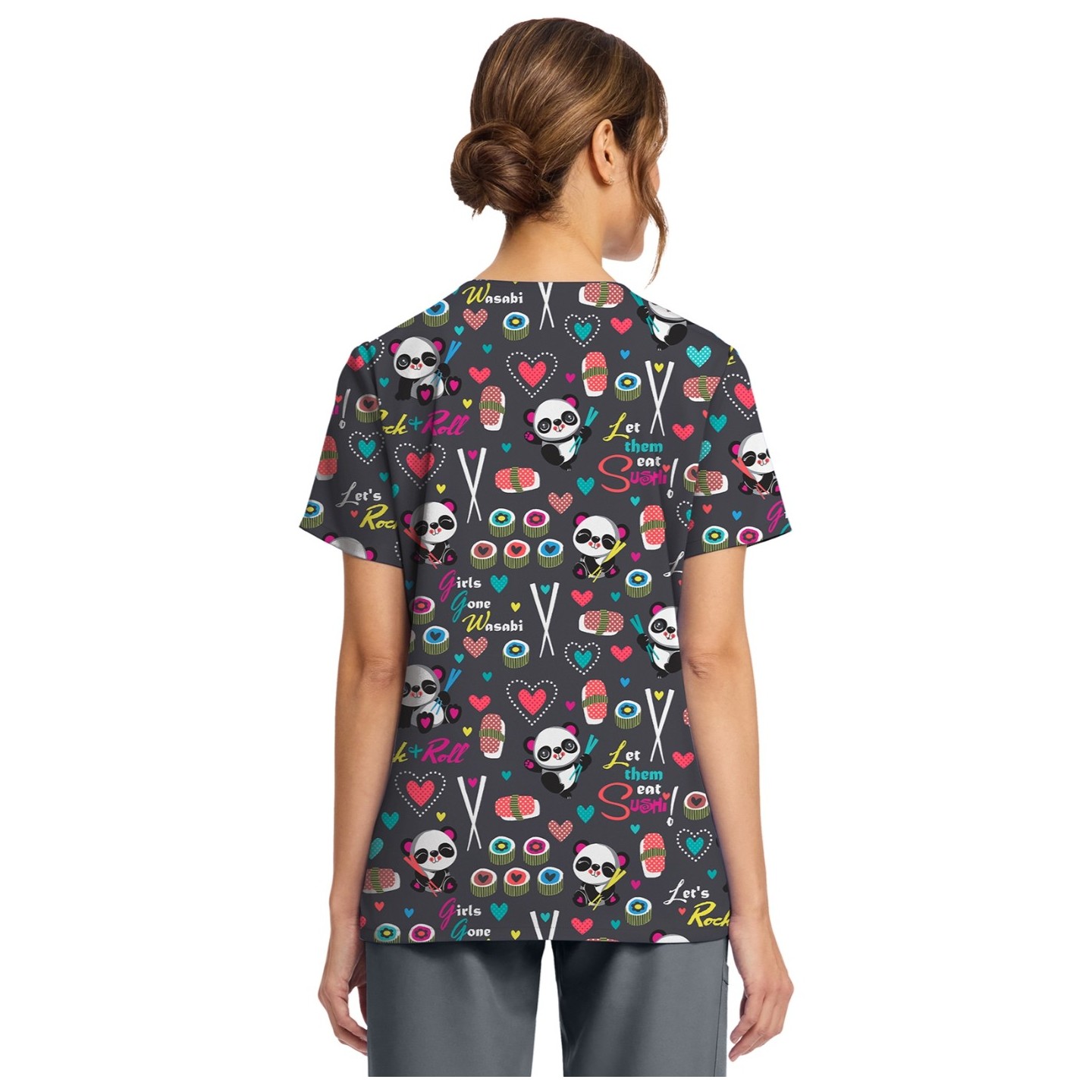 CK856 V-Neck 2 Pocket Print Top by Cherokee - Girls Gone Wasabi