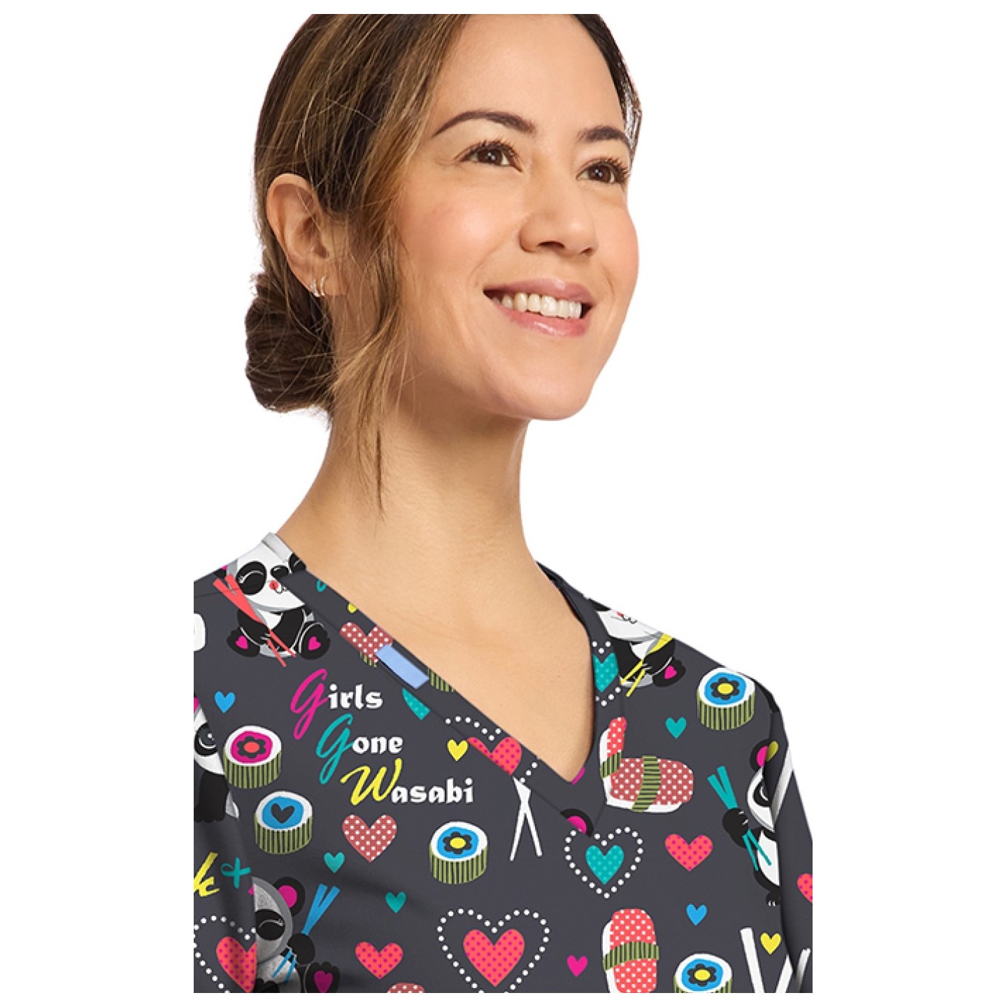 CK856 V-Neck 2 Pocket Print Top by Cherokee - Girls Gone Wasabi